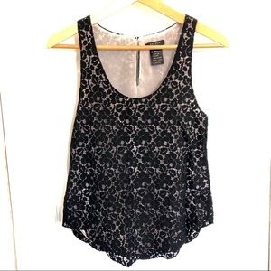 Talula Aritzia Betty Black Lace Tank Top w Pink Lining | XXS​​